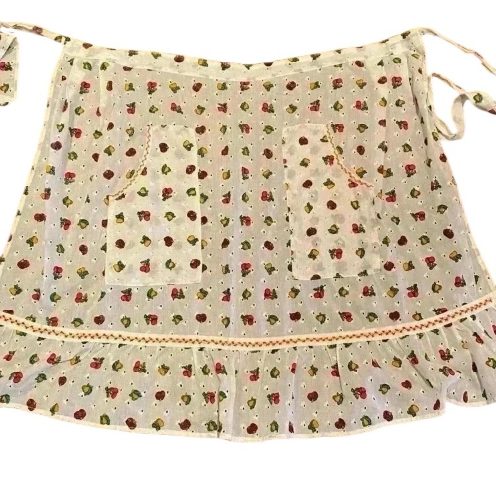 Women's vintage apron skirt handmade embroidery cherries‎ adorable